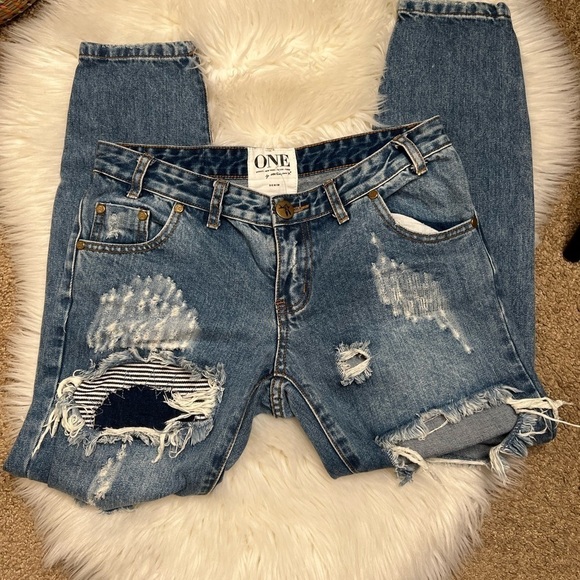 One Teaspoon Factory Distressed Trashed Free Birds Denim Ankle Zip jeans - Picture 4 of 13